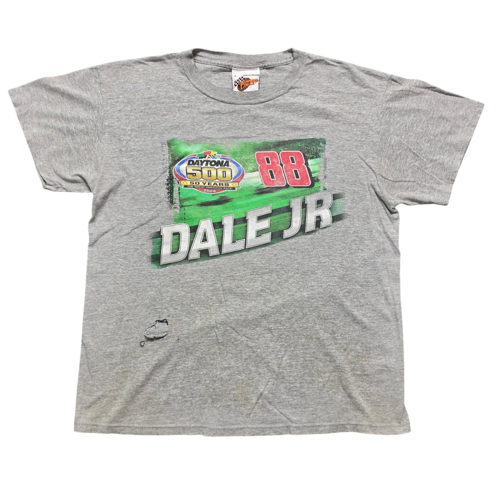 Vintage Y2K T Shirt Mens L Grey Dale Earnhardt Jr 88 Daytona 500 2008 NASCAR